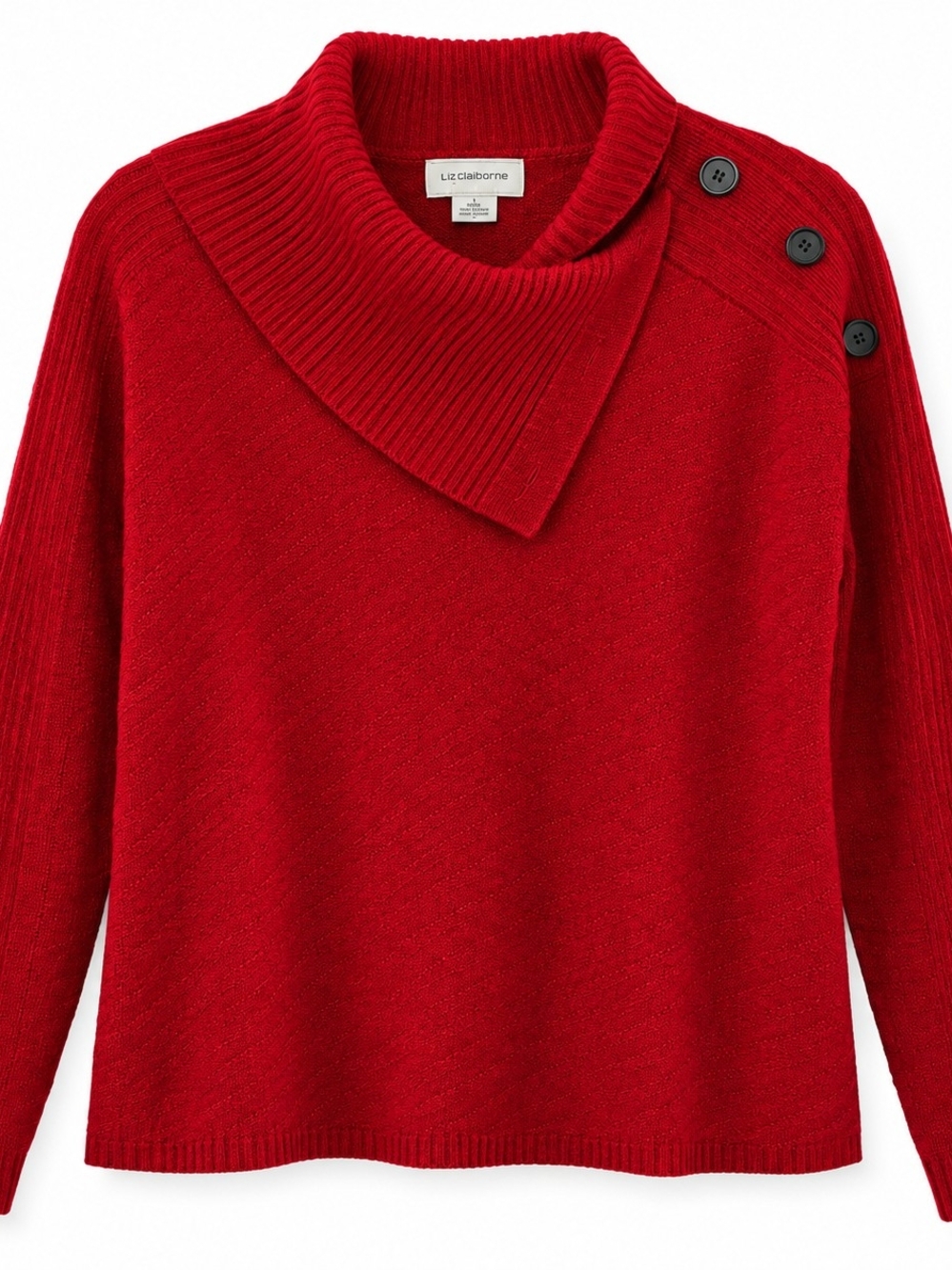 Liz Claiborne Red Button-Shoulder Cowl Neck Sweater